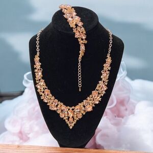 Austrian Crystals Teardrop Statement Necklace & Bracelet Set NIB